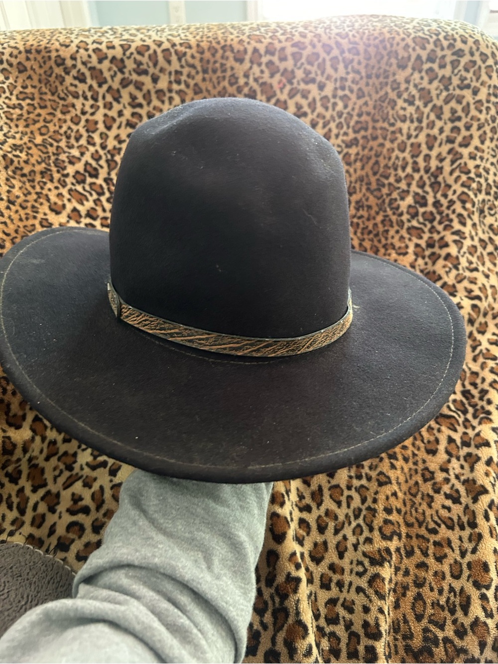 Stetson Black Wool Wide-Brim Fedora with Braided Leather Band
